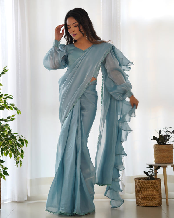 Sky Bluer With Premium Quality Jimmy Choo Organja Saree