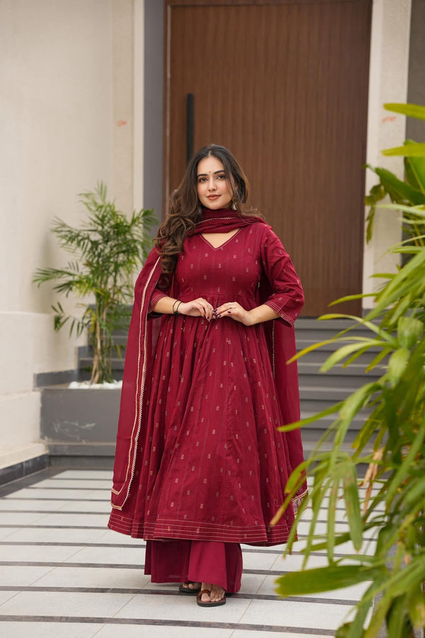 Luxe Cotton Maroon Suit Set