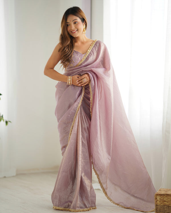 Elegant Dusty Mauve Saree with Golden Border