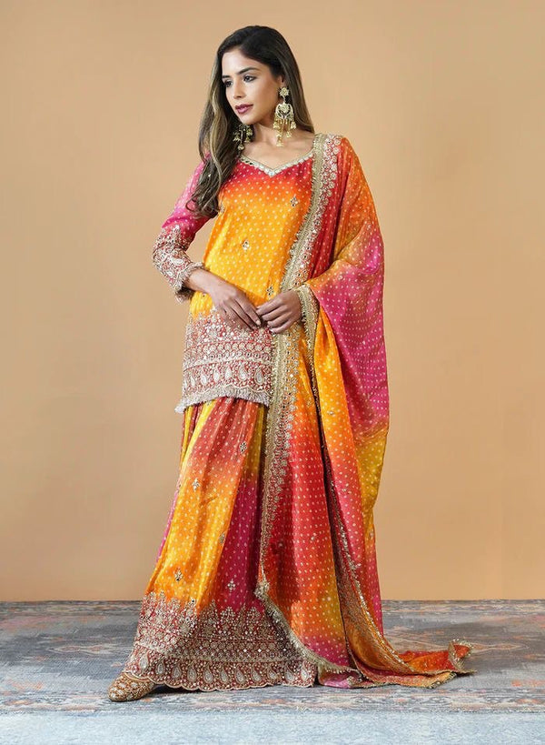 Sitara Saaz Shimmering Bandhani Sharara Suit